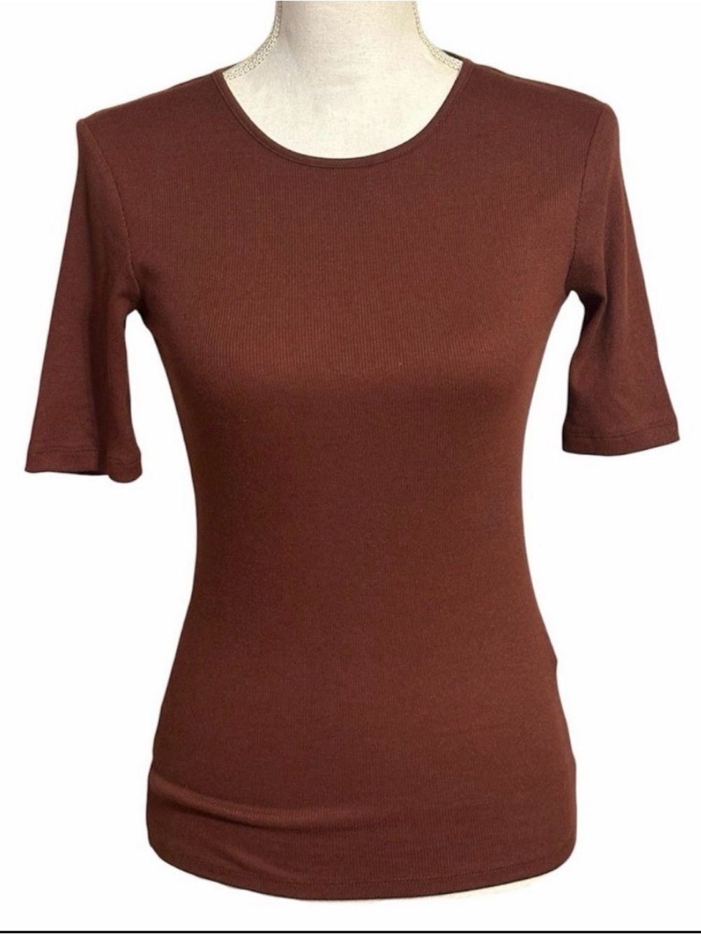 Zara Brown Short Sleeve Crewneck Top